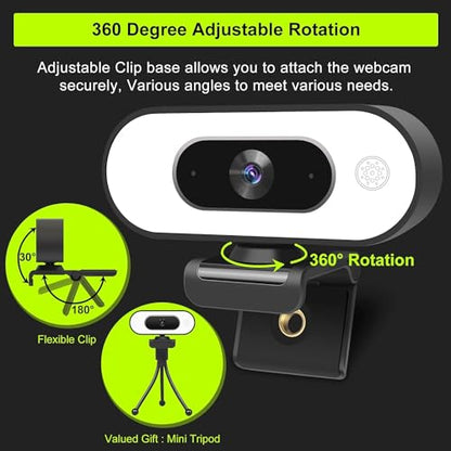 ToLuLu 1080P Full HD Webcam with Ring Light Microphone Streaming Web Camera | for PC Mac Laptop Desktop, USB Computer Webcam with Privacy Cover and Tripod for Zoom Meeting Skype Teams Twitch - style: Webcam with Light & Cover & Tripod