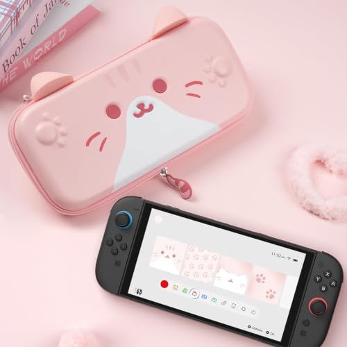 GeekShare Carrying Case Compatible with Switch 2 (2025) 7.9 Inch, Hard-Shell Slim Travel Case with 10 Game Card Slots for Switch 2 Console and Accessories, Cat Ear (Pink) - color: Pink