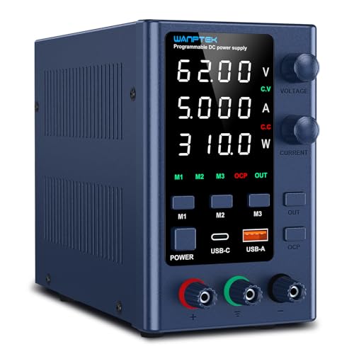 WANPTEK DC Power Supply Variable 0-62V 0-5A Bench Power Supply Adjustable with Memory Preset,OCP/Output Function,USB-C&USB-A Fast Charge,4-Digit LED Display for Repair - color: EPS-Blue, size: 0-60V 0-5A