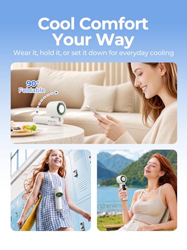 Portable Handheld Turbo Fan with Cooling Plate, 1-199 Speeds, LED Display | 4000mAh USB-C rechargeable battery, 15000 RPM motor, neck and desk modes for travel, office and camping - color: white