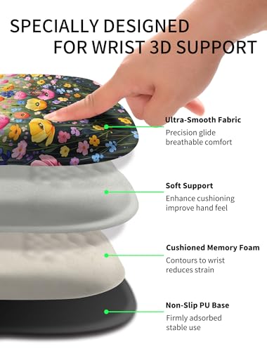 Hokafenle Ergonomic Wrist-Hugging Mouse Pad Wrist Support, U-Shaped Holding Wrist Rest Mousepad for Carpal Tunnel Pain Relief with Cushioned Memory Foam Slope Massage Bulge (10.2x8.3 in,Flowers) - color: Flowers and Butterflies