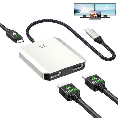 Minthouz USB C to HDMI Multiport Adapter 4K@60Hz Dual HDMI Output | 100W PD Power Delivery USB C Hub for MacBook Pro, Dell, HP, Surface, LG (MST is not Supported on MacOS)