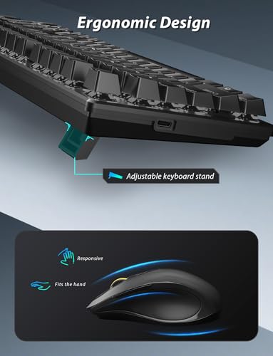 Wireless Mechanical Keyboard and Mouse Combo, 98-Key Gaming Keyboard with RGB Backlit, Tri-Mode BT5.0/2.4G/USB-C, 4000mAh Battery, 3200 DPI Gaming Mouse with Mouse Pad for PC, Laptop, Tablet - color: Black