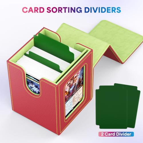 UAONO Card Deck Box for MTG Commander, Fits 100 Double-Sleeved Cards | Independent Commander Display, Magnetic Deck Case for Magic the Gathering TCG, 2 Dividers & 1 Top Loader (Red/Green) - color: A-Red&Lime Green