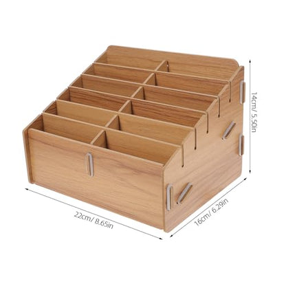 Multi-Functional 12-Compartment Wooden Card Storage Box for Trading Cards and Tokens, Lightweight Portable Organizer for Games DIY Assembly Light Brown
