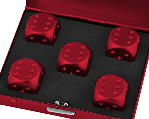 DS.DISTINCTIVE STYLE Aluminum Alloy Dice 5 Pieces 16mm Portable Metal Dices with Case 6 Sided Dice for Party Game - color: Red, style: Square