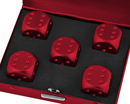 DS.DISTINCTIVE STYLE Aluminum Alloy Dice 5 Pieces 16mm Portable Metal Dices with Case 6 Sided Dice for Party Game - color: Red, style: Square