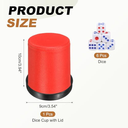 uxcell Felt Lined Professional Dice Cup, PU Leather Quiet Shaker Cups with Lid Includes 6 Dot Dice for Bar Gatherings Party Board Games, Red