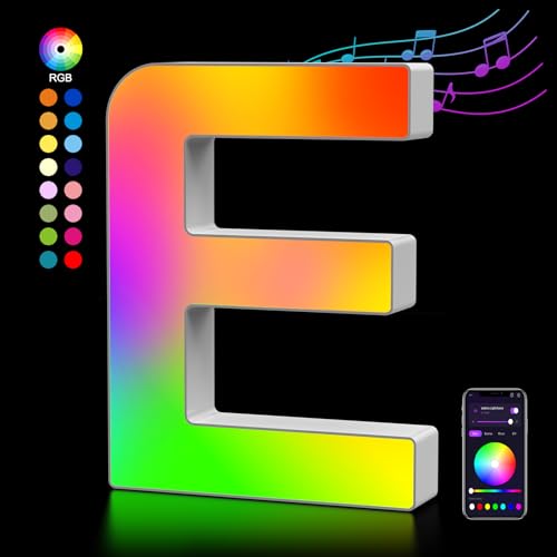 OJQ Light Up Letters LED Letter Marquee Letters Room Decor | Music Sync Color Change Christmas Birthday Gifts for Girl Home Decorations Birthday Gift for Women Gifts for Teens-E - style: Letter-E