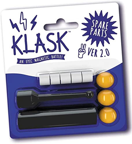 KLASK Game Spare Part Set 2.0 - for All KLASK Magnetic Tabletop Games | 5 white biscuits (magnets), 3 yellow balls & 1 striker, party game of skill, tournament ready, pub or family nights, ages 8+