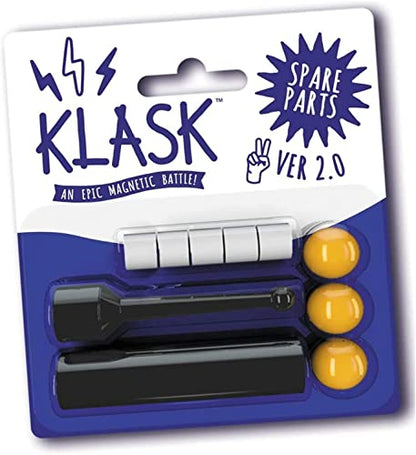 KLASK Game Spare Part Set 2.0 - for All KLASK Magnetic Tabletop Games | 5 white biscuits (magnets), 3 yellow balls & 1 striker, party game of skill, tournament ready, pub or family nights, ages 8+