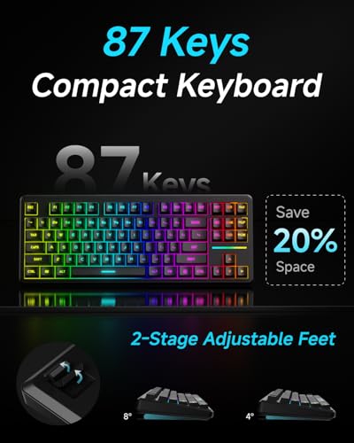 EWEADN V80 Wired TKL RGB Gaming Keyboard, 80% Compact Layout with PBT Keycaps, Whisper Quiet Membrane Switch, 26-Key Anti-Ghosting, Ergonomic Computer Keyboard for Laptop PC Gamer - Black - color: Black