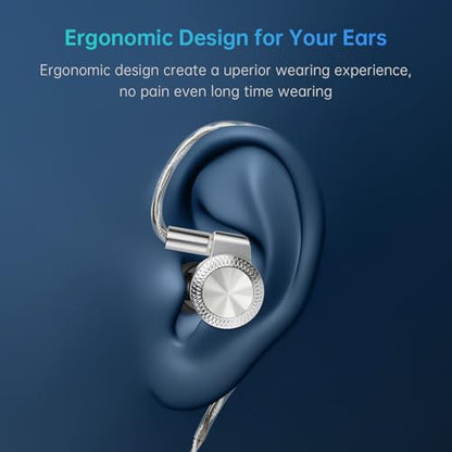 ARTTI T10 Pro in-Ear Monitor, Dual Magnetic Circuit 14.2mm Planner Driver HiFi IEM Earphones, Wired Gaming Earbud with Full Metal Housing, Detachable OFC Cable for Singer Musician Audiophile(Silver) - color: Silver