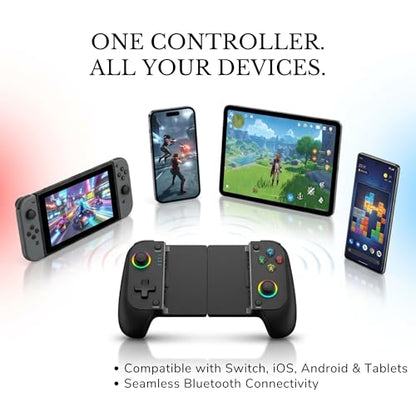 Digital Dynasty Bluetooth Mobile Gaming Controller for Switch, iOS, Android & Tablets, Wireless Gamepad with Adjustable Clip, Dual Vibration, Key Mapping Support