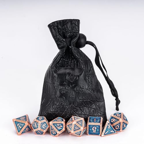 7-Piece Metal Dice Set - Mayan-Themed Zinc Alloy DND Dice for Tabletop Gaming, Gift, and Collecting - color: Mayan-themed-copper Blue