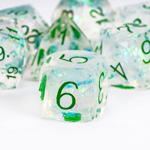 7PCS DND Dice Set,Transparent Sharp Edge Dice Set D&D RPG Polyhedral Die,for Dungeons and Dragons TTRPG Games Roleplaying Games,with Gift Box(Green) - color: Galaxy Green