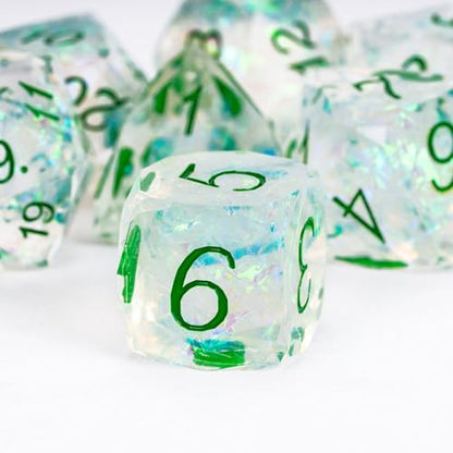 7PCS DND Dice Set,Transparent Sharp Edge Dice Set D&D RPG Polyhedral Die,for Dungeons and Dragons TTRPG Games Roleplaying Games,with Gift Box(Green) - color: Galaxy Green