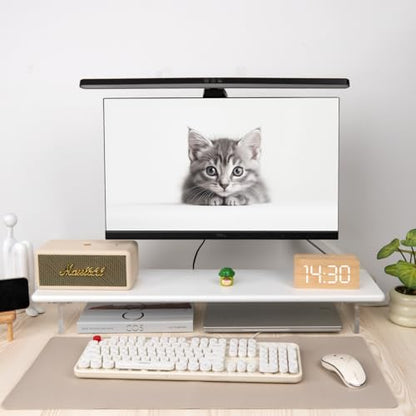 Bamboo Monitor Stand Riser, Natural Desk Shelf with Acrylic Legs | 31.5-Inch Wide, 3.3-Inch Clearance, Fits Monitor, Laptop, Printer and Speakers for Small Desks - color: White