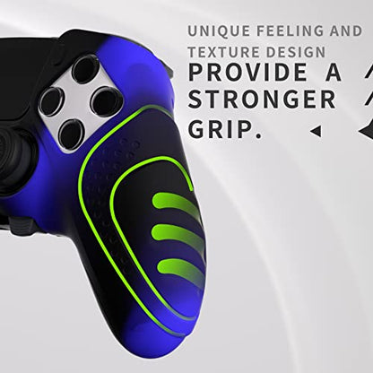 PlayVital Guardian Edition Anti-Slip Ergonomic Silicone Cover Case for ps5 Edge Controller, Soft Rubber Protector Skin for ps5 Edge Wireless Controller with Thumb Grip Caps - Blue & Black - color: Blue & Black