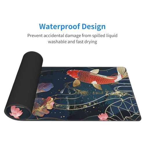 Gaming Mouse Pad Desk Pad,Extended Big Mouse Pad,31.5x11.8 Inch Long Computer Keyboard Mouse Mat Mousepad with 3mm Non-Slip Base and Stitched Edge for Gaming and Office… (koi) - color: Koi