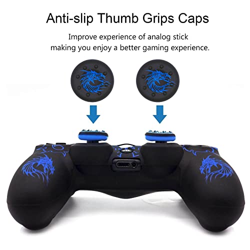 Skin for PS4 Controller, BRHE Anti-Slip Grip Silicone Cover | Protector Case Compatible with PS4 Slim/ Pro Wireless/Wired Gamepad Controller with 2 Dragon Carving Thumb Grip Caps - color: Blue