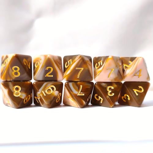10 PCS D8 8 Sided Dice Set, Polyhedral Number Game Dice for DND RPG MTG Board Game Party Tabletop Accessories (White + Coffee) - color: White + Coffee
