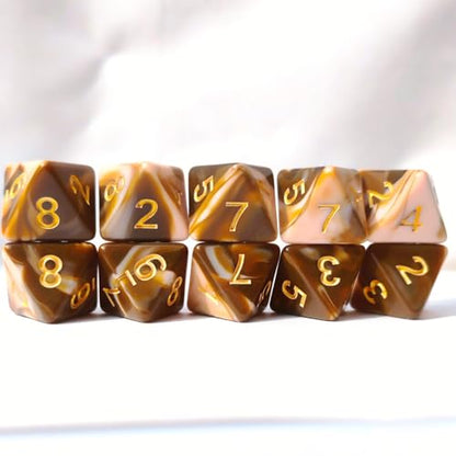 10 PCS D8 8 Sided Dice Set, Polyhedral Number Game Dice for DND RPG MTG Board Game Party Tabletop Accessories (White + Coffee) - color: White + Coffee