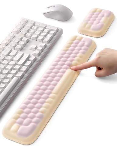 Meatanty Keyboard and Mouse Wrist Rest Set, Computer Wrist Pad Support, Ergonomic Keypad Hand Rest Combo, Memory Foam Typing Pink Desk Accessory Carpal Tunnel Cushion, Laptop Office Home School Women - color: Pastel Pink and Pale Peach, style: Keyboard Re