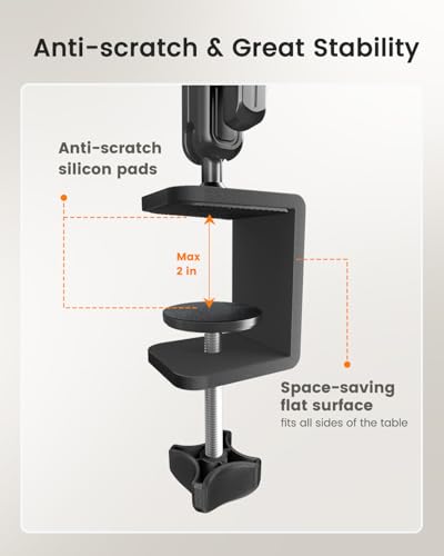 CAMBOFOTO 33" Magic Arm Phone Desk Clamp, Overhead Camera Mount, Boom Arm | Webcam Arm with 1/4" Screw, Stable C-clamp, Phone Holder/Action Cam Adapter Included, Long Phone Arm for POV Shot, Mic, Light