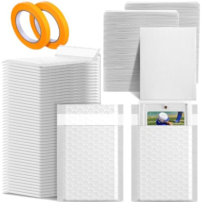 Engrowtic 302 Pcs Trading Card Shipping Protector Set Include 200 Precut Plastic Inserts Card Mailers 100 Poly Bubble Mailers Padded Envelopes and 2 Masking Tape (White,4.5 x 3.5 Inch) - color: White, size: 4.5 x 3.5 Inch