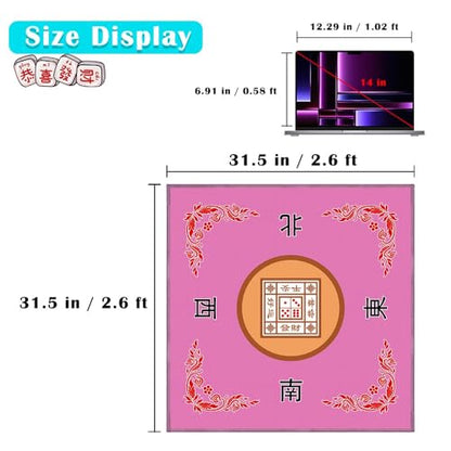 Mahjong Mat, Mahjong Table Mat for Tile Game, 31.5 in x 31.5 in Anti Slip and Noise Reduction Table Cover for Poker Card Board and Dominoes(Pink) - color: C-pink