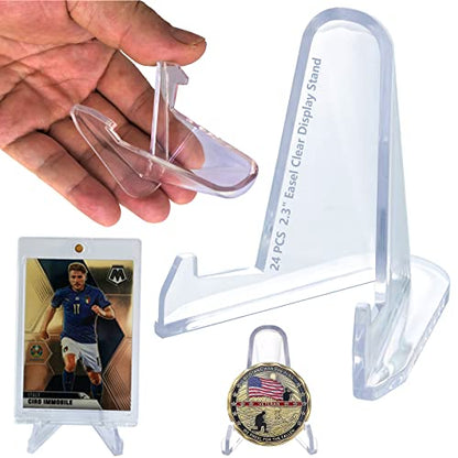 LRANFOW Thickened Version 24 Packs Card Stands Sports Card Holder, Card Display Stand for Display Graded Card Challenge Medals Casino Chips, 2.3 Inch Tall, Clear - size: 24 PCS / 2.3"