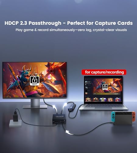 HDMI 2.1 Splitter 1 in 2 Out 8K@60Hz w/ 4ft 8K HDMI Cable, HDCP 2.3 4K@120Hz HDMI Audio Splitter for Soundbar, Support VRR, ALLM, HDR10+, Dolby Vision/Atmos 7.1ch, Down Scaler, 48Gbps for PS5