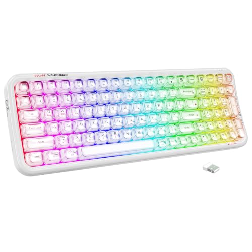 FOPETT Wireless Computer Keyboard with RGB Backlit, Tri-Mode Bluetooth 5.0/USB-C/2.4GHz Ergonomic Gaming Keyboard - Full-Size Rechargeable Transparent Keycap for Laptop/Windows/PC - White - color: 732 White