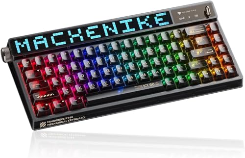 Machenike KT68 Pro 65% RGB Wireless Compact Mechanical Gaming Keyboard, Customizable LED Screen, 3-Modes 68 Keys Hot Swappable Brown Switch, Anti-Ghosting, Transparent Keycaps, Win/Mac, Black - color: Transparent Black, size: Brown Switch