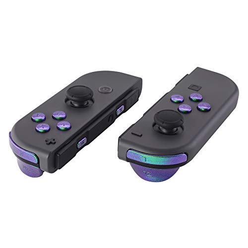 eXtremeRate Green Purple Chameleon Glossy Replacement ABXY Direction Keys SR SL L R ZR ZL Trigger Buttons and Springs, Full Set Buttons with Tools for Nintendo Switch Joycon & Switch OLED Joy con - color: Chameleon Green Purple