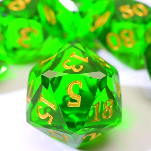 XENOLUX DND Dice Set, Sharp Edge Resin Geometric Diamond Cut Gemstone Shape with Translucent Emerald Green for Tabletop RPG Games - RD Green - color: Rd-green