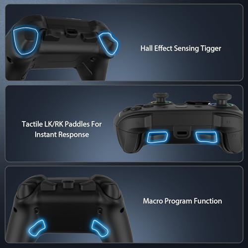 ROTOMOON HD151-S Wireless Game Controller with 7 Colors LED Lighting Compatible with Xbox One S/X, Xbox Series S/X, with 2.4G Wireless Adapter, 3.5mm Audio Jack Gaming Gamepad, Turbo/Programmable - color: Dark black