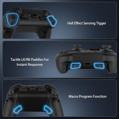 ROTOMOON HD151-S Wireless Game Controller with 7 Colors LED Lighting Compatible with Xbox One S/X, Xbox Series S/X, with 2.4G Wireless Adapter, 3.5mm Audio Jack Gaming Gamepad, Turbo/Programmable - color: Dark black