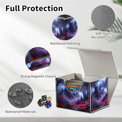Stylish MTG Deck Box for 110+ Cards, Magnetic Commander Deck Case with Bonus Game Card Pouch, Durable Storage for TCG and Sleeved Magic Cards, Dark Fantasy - color: Dark Fantasy