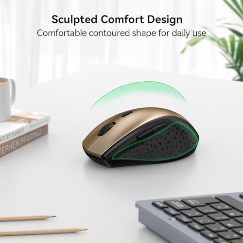 TECKNET 2.4G Wireless Mouse, 4800 DPI Ergonomic Computer Mouse, Gold Black | Mouse for Laptop with USB Receiver, 6 Adjustable DPI, Quiet Click, 30-Month Battery, 6 Button, Portable for PC Chromebook Mac - color: Gold