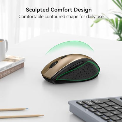 TECKNET 2.4G Wireless Mouse, 4800 DPI Ergonomic Computer Mouse, Gold Black | Mouse for Laptop with USB Receiver, 6 Adjustable DPI, Quiet Click, 30-Month Battery, 6 Button, Portable for PC Chromebook Mac - color: Gold