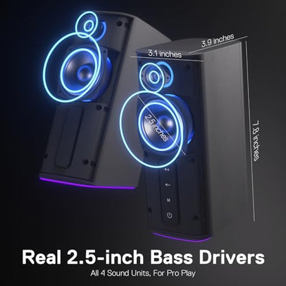 Redragon GS814 Stereo Desktop Speaker, BT & AUX Dual Connectivity, 20W | 2.0 Stereo Enhanced Auido Quality, 4 RGB Lighting Effects, Touch Controls, Plug & Play USB Powered Computer Speaker