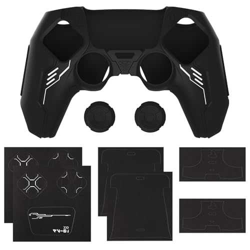 PlayVital Mecha Edition Silicone Cover Compatible with ps5 Controller with 2 Joystick Caps and 6 Stickers, Shockproof Non-Slip Grip Protector Accessories, Fits for ps5 Charging Station - Black - color: Black