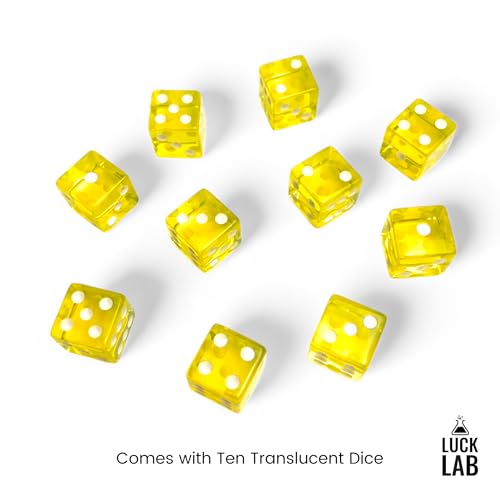 Luck Lab 10 Piece 19 mm Dice Pack - Acrylic and Translucent D6 Dice, Square w/Rounded Edge for Casino, Craps, RPG MTG DND Dice Table Games and Board Games (Yellow) - color: Yellow