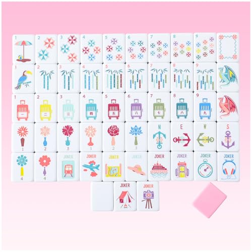 160 Pink Engraved American Mahjong Game Set with Carrying Bag and Accessories, 1.2’’ Mahjong Tile Set - color: 2-pink