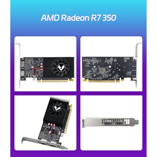 MOUGOL AMD Radeon R7 350 4GB GDDR3 Low Profile Graphics Card, 2*HDMI Port | 128-Bit 512SP GPU with Half-Height Design for SFF Slim Desktop PCs, Supports Windows 10/8.1/7 (Not Win11 Compatible)