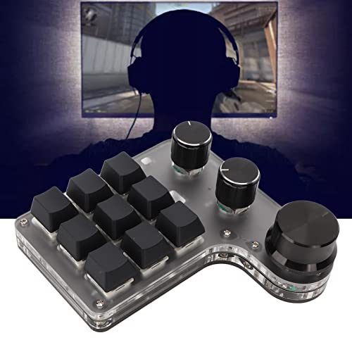Sanpyl One Handed Mechanical Keypad, 9 Programmable Keys 3 Knobs, Dual Mode USB/Bluetooth Gaming Keyboard for PC