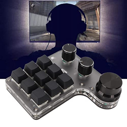 Sanpyl One Handed Mechanical Keypad, 9 Programmable Keys 3 Knobs, Dual Mode USB/Bluetooth Gaming Keyboard for PC
