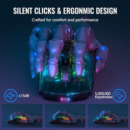 ATTACK SHARK X2 Pro Wireless Gaming Mouse with RGB Charging Dock,Tri-Mode PC Gaming Mice 2.4G/Bluetooth/Wired,Noiseless Mouse RGB Backlit,Transparent Shell,PixArt 3212 4000 DPI,for Win/MAC,Black - color: Black PRO